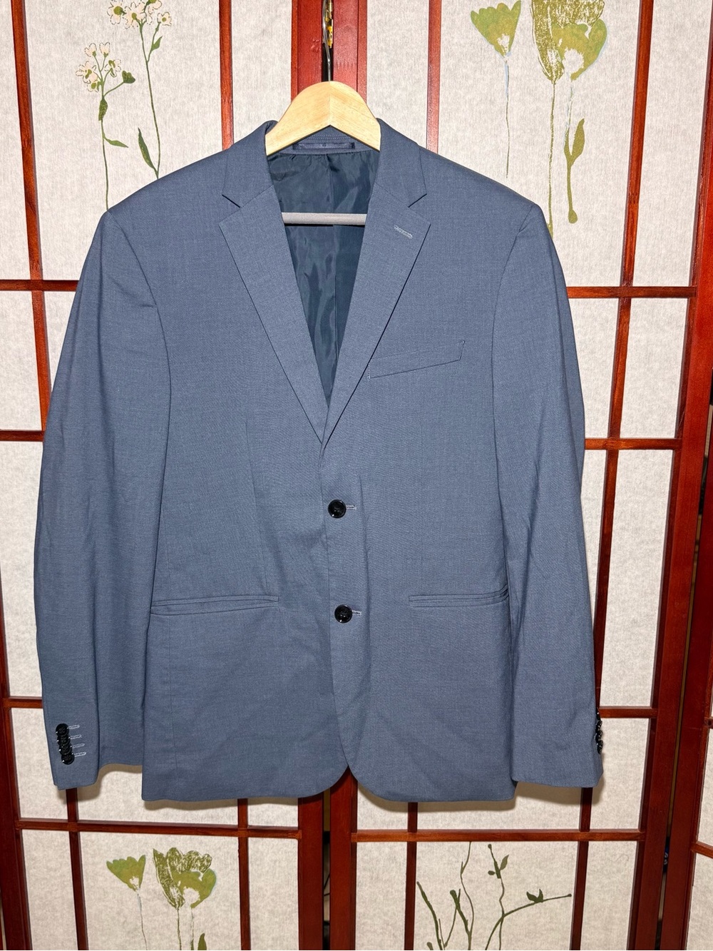 H&M Blazer Mens 38R Navy Blue Slim Fit 2 Buttons Single Breasted